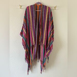 Maya Mam Bright Multicolor Rainbow Poncho Wrap Shawl Mid Length Woven One Size